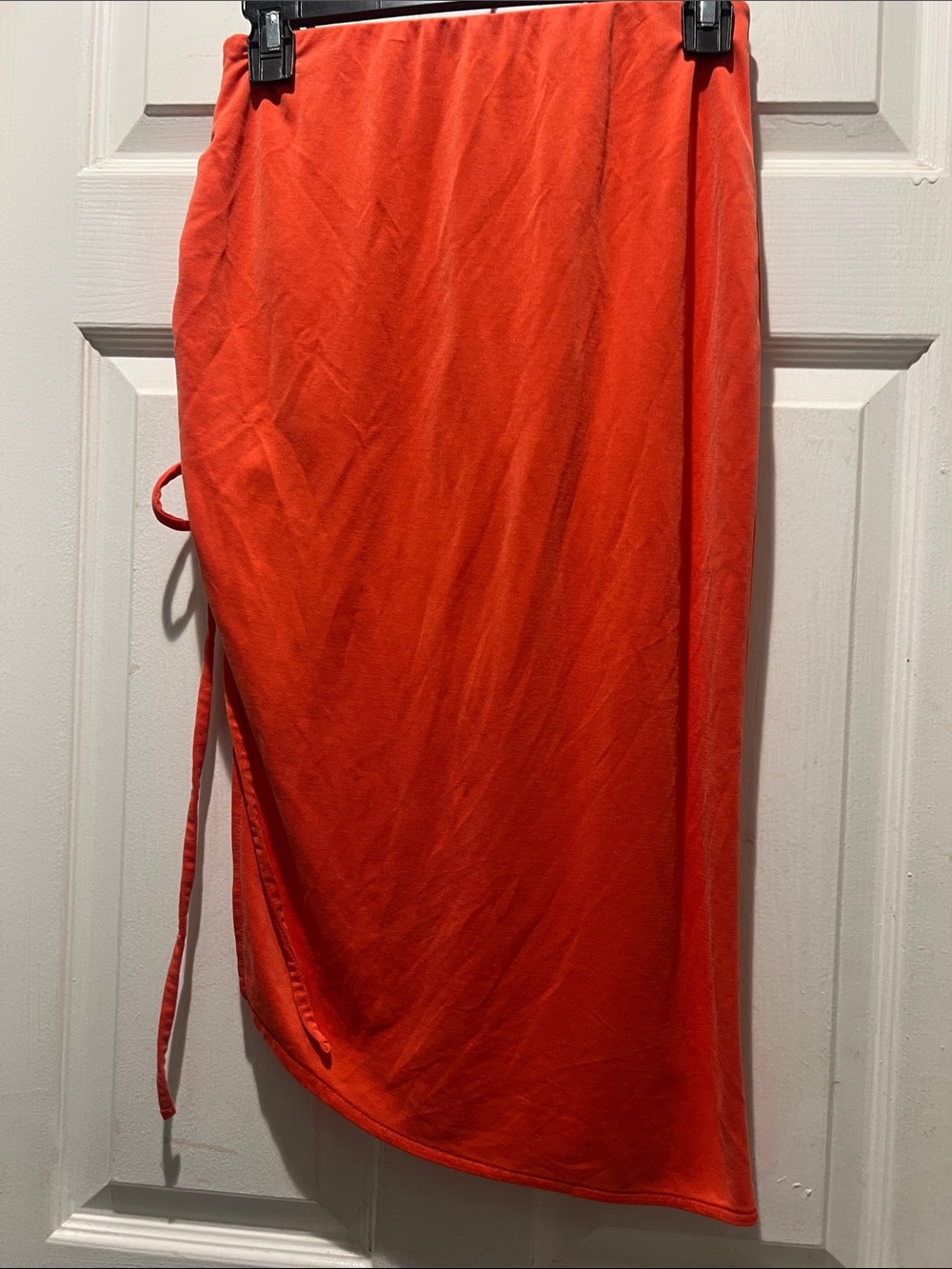 Open Edit Ruched Side-Tie Skirt in Vibrant Orange - Picture 7 of 8
